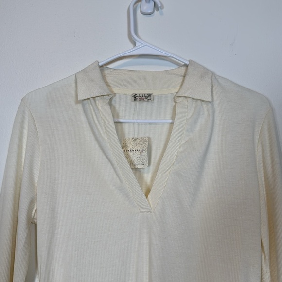 Free People Collared VNeck Bodysuit Wm Large NWT Ivory Preppy Office Career - Picture 3 of 13